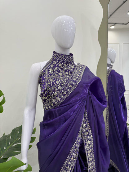 Celebrity Style Silk Purple Color Saree