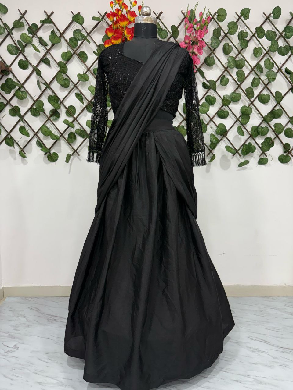 Wedding & Party Wear Black Color Lehenga Saree