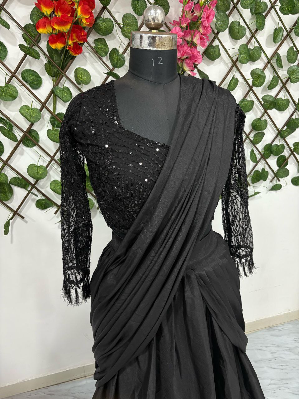 Wedding & Party Wear Black Color Lehenga Saree