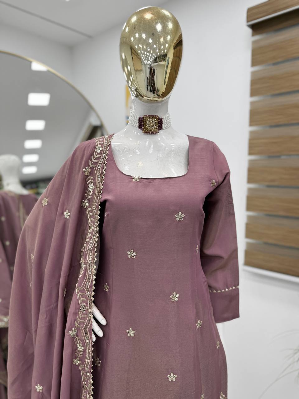 Outstanding Simmer Silk Peach Color Sharara Suit
