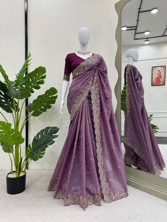 Occasion Wear Lavender Color Sequence Work Saree