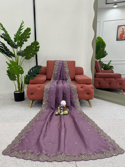 Occasion Wear Lavender Color Sequence Work Saree