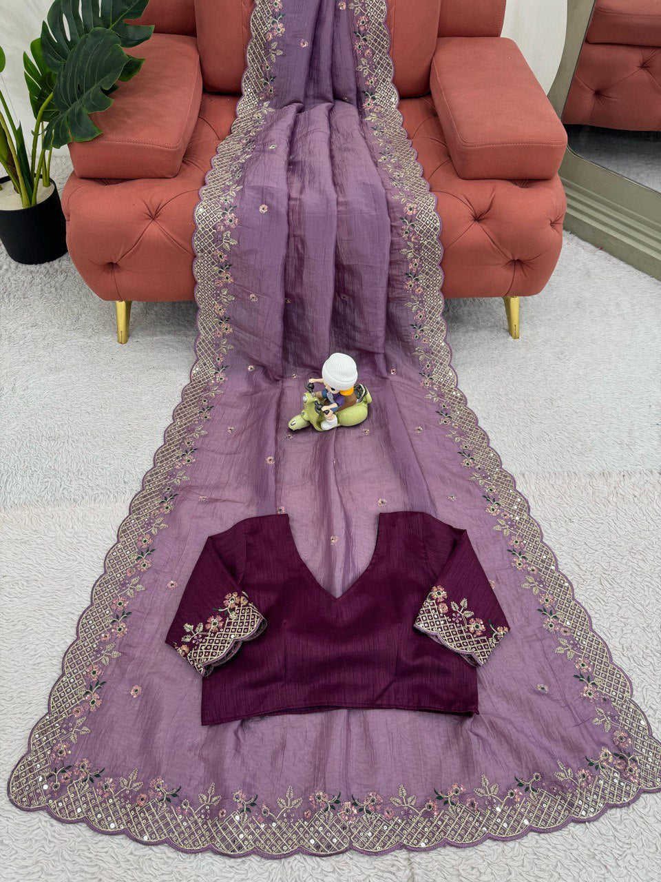 Occasion Wear Lavender Color Sequence Work Saree