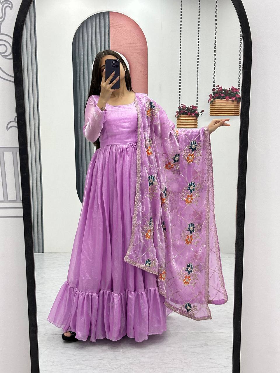 Imposing Heavy Lavender Color Gown