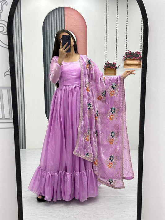 Imposing Heavy Lavender Color Gown