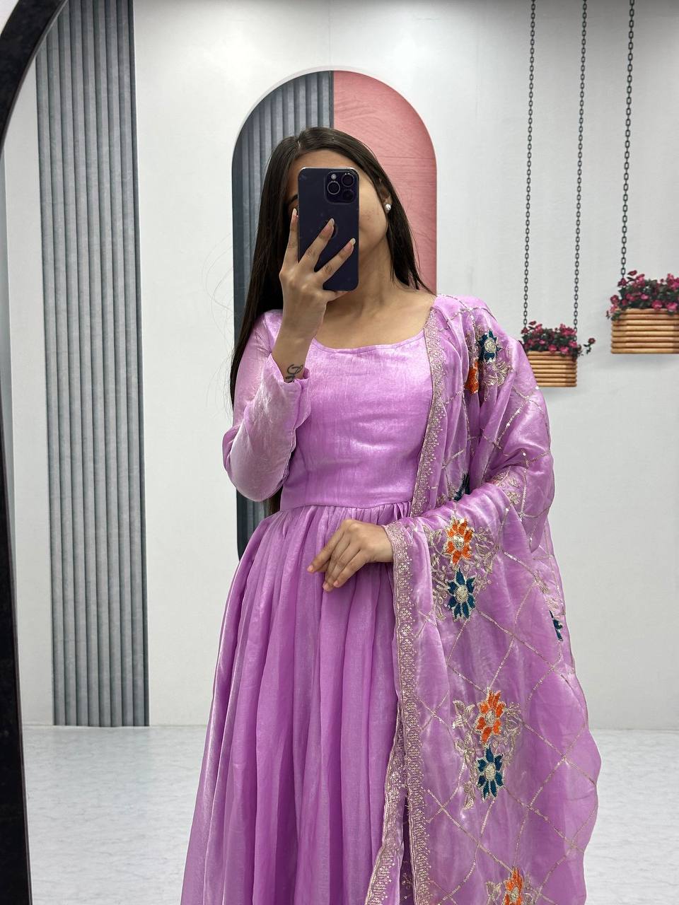 Imposing Heavy Lavender Color Gown