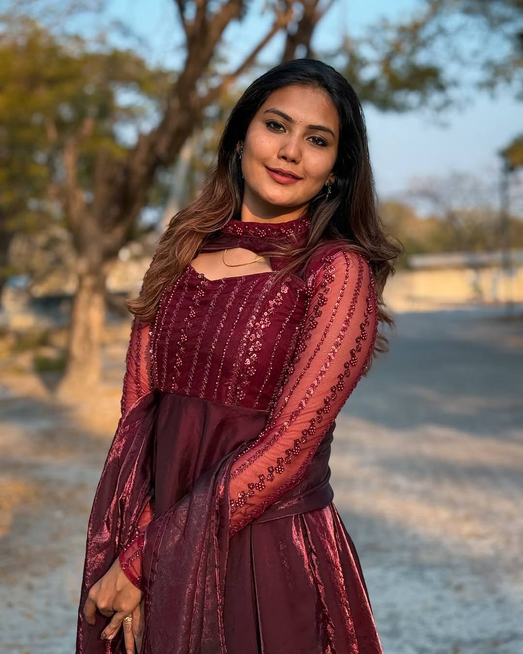 Flattering Sequence Work Maroon Color Anarkali Gown