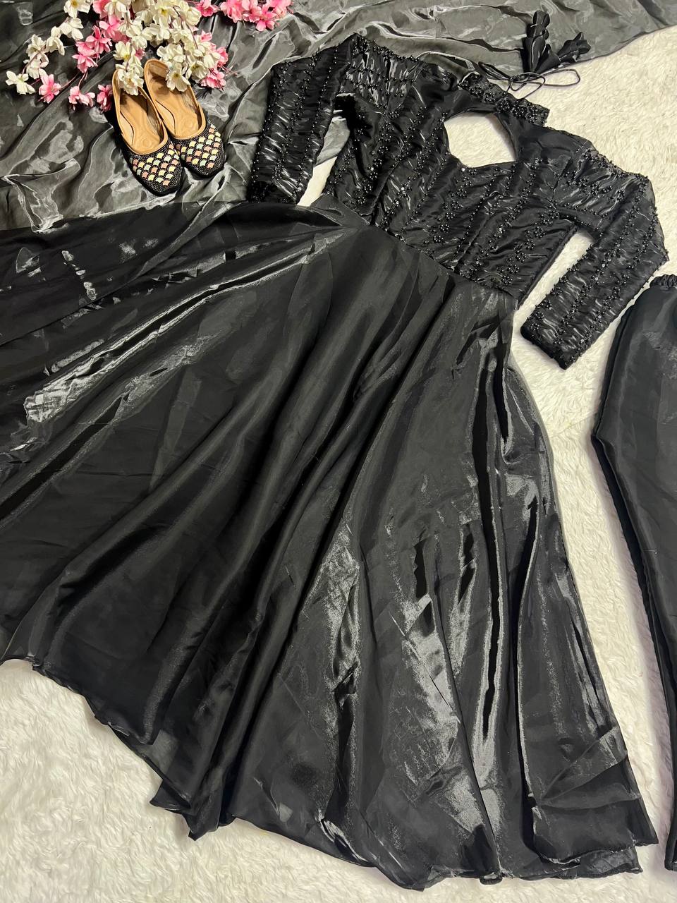 Flattering Sequence Work Black Color Anarkali Gown
