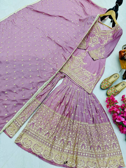 Occasion Wear Heavy Sequence Work Lavender Sharara Suit