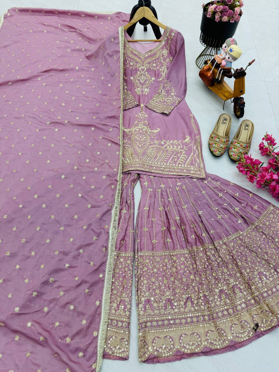 Occasion Wear Heavy Sequence Work Lavender Sharara Suit