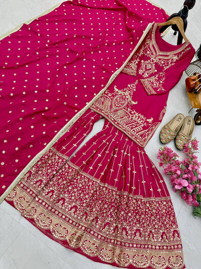 Occasion Wear Heavy Sequence Work Pink Sharara Suit