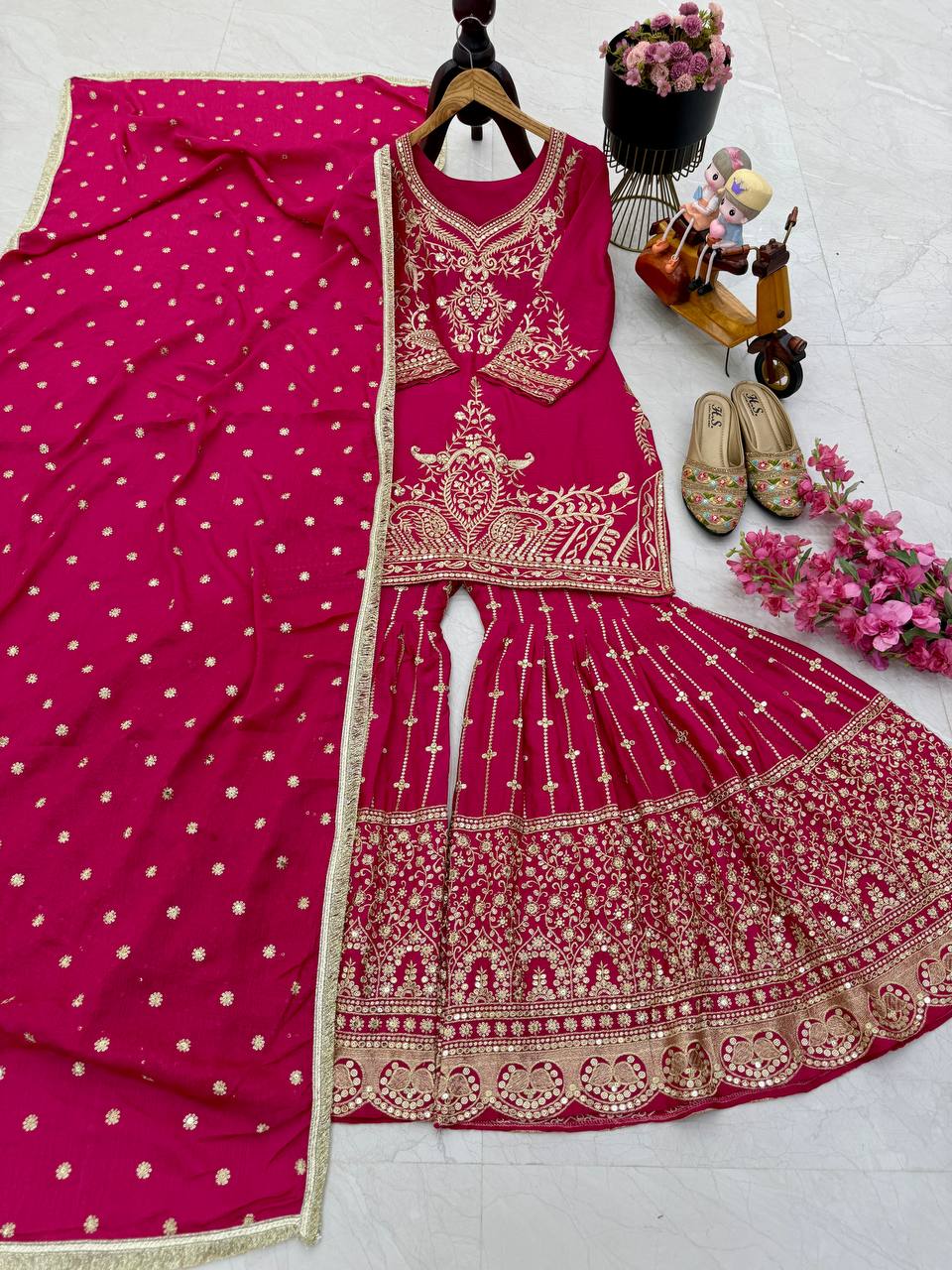 Occasion Wear Heavy Sequence Work Pink Sharara Suit