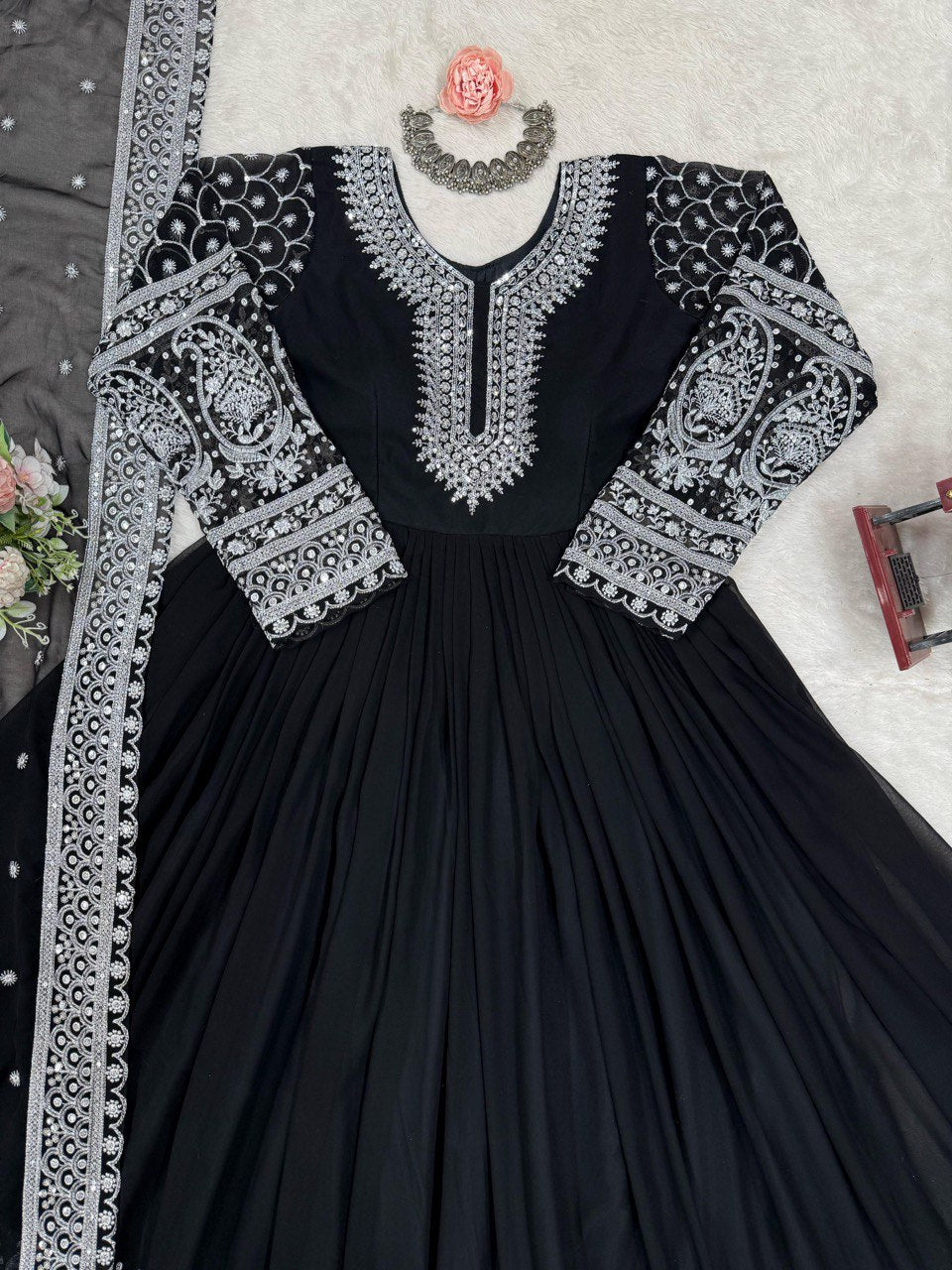 Black Color Thread With Sequence Work Anarkali Gown