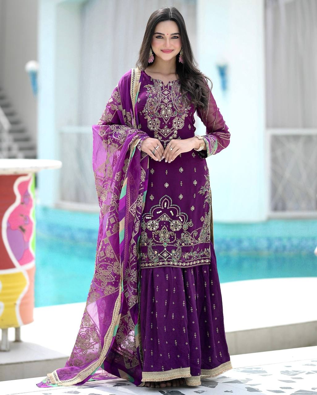 Presenting Georgette Purple Color Sharara Suit