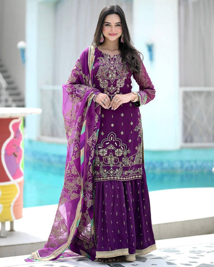Presenting Georgette Purple Color Sharara Suit