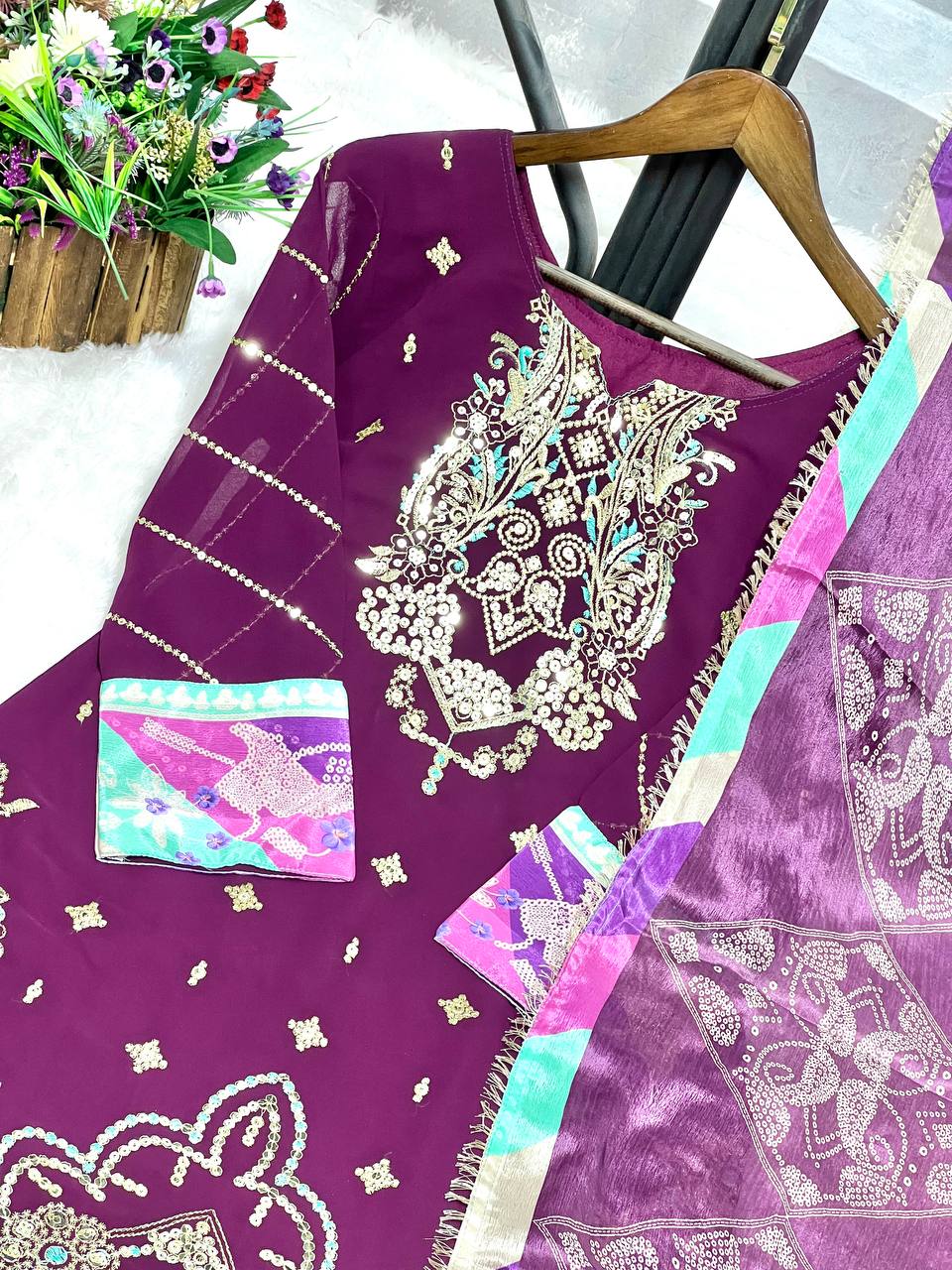 Presenting Georgette Purple Color Sharara Suit