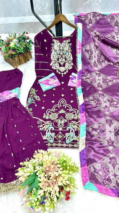 Presenting Georgette Purple Color Sharara Suit
