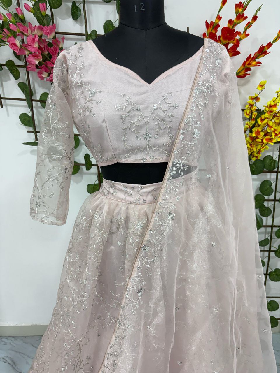 Lovely Organza Silk Light Pink Color Lehenga Choli