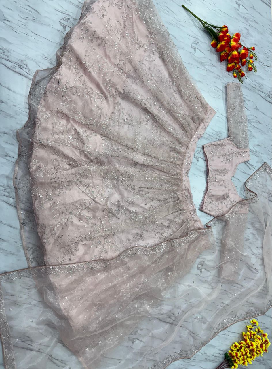 Lovely Organza Silk Light Pink Color Lehenga Choli