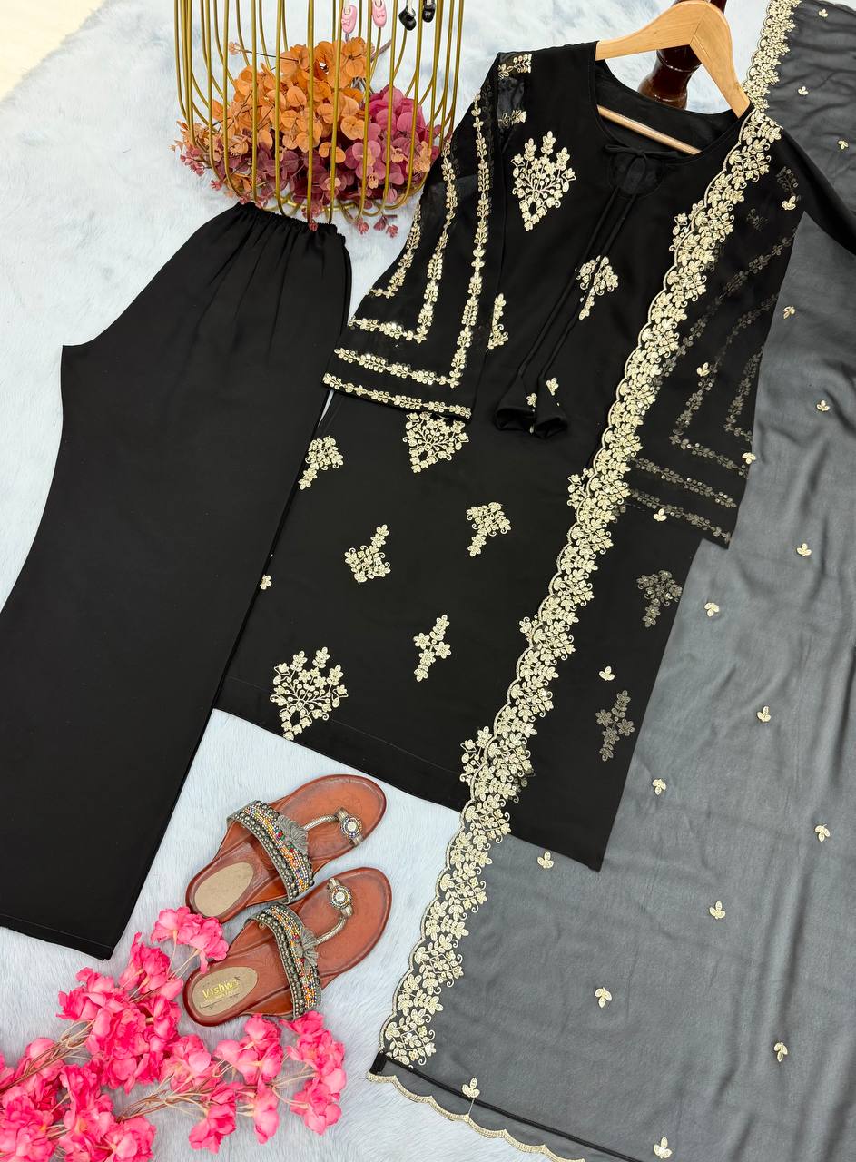 Delightful Sequence Work Black Color Salwar Suit