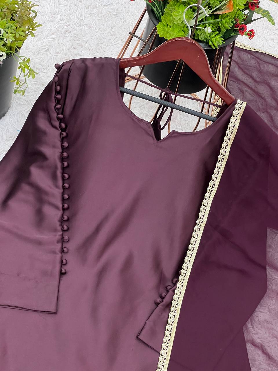 Charming Wine Color Plain Patiala Suit