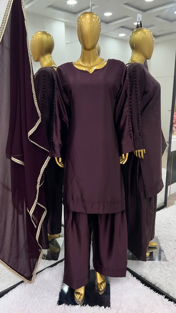 Charming Wine Color Plain Patiala Suit