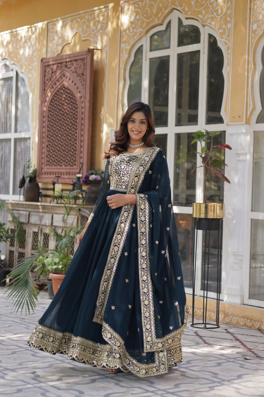 Wonderful Embroidery Work Rama Color Gown