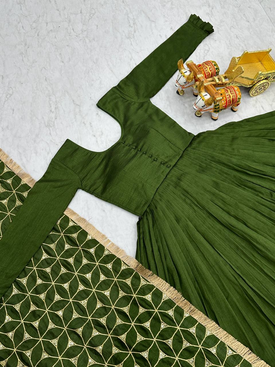 Awesome Vichitra Silk Green Color Gown