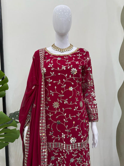Occasion Wear Pink Color Sequence Work Sharara Suit