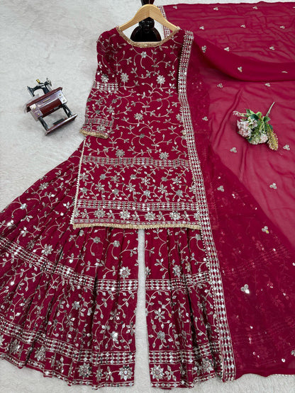 Occasion Wear Pink Color Sequence Work Sharara Suit