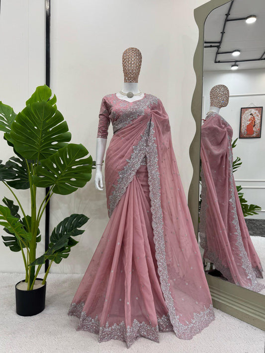 Preferable Thred & Sequnce Work Light Pink Color Saree
