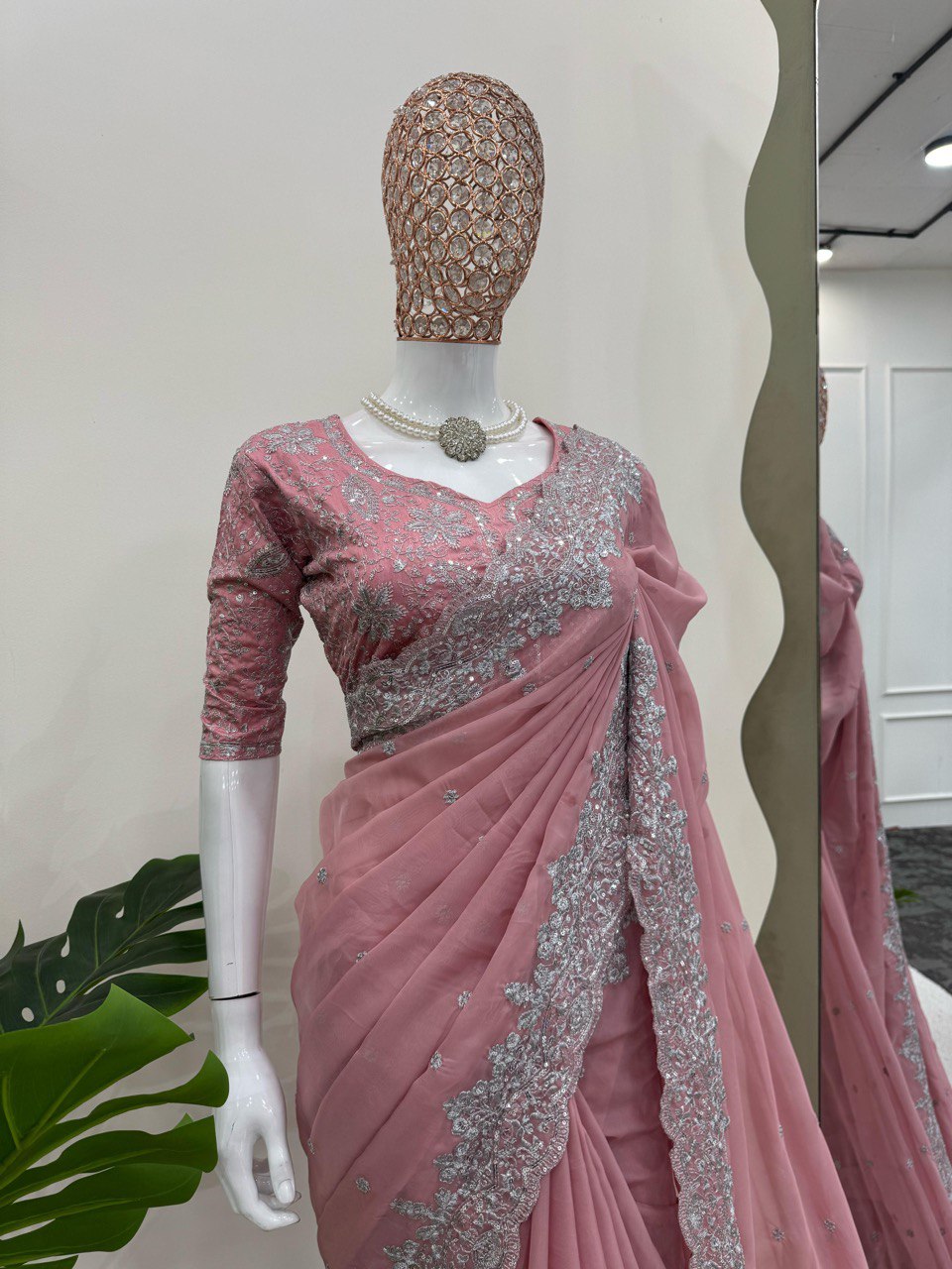 Preferable Thred & Sequnce Work Light Pink Color Saree