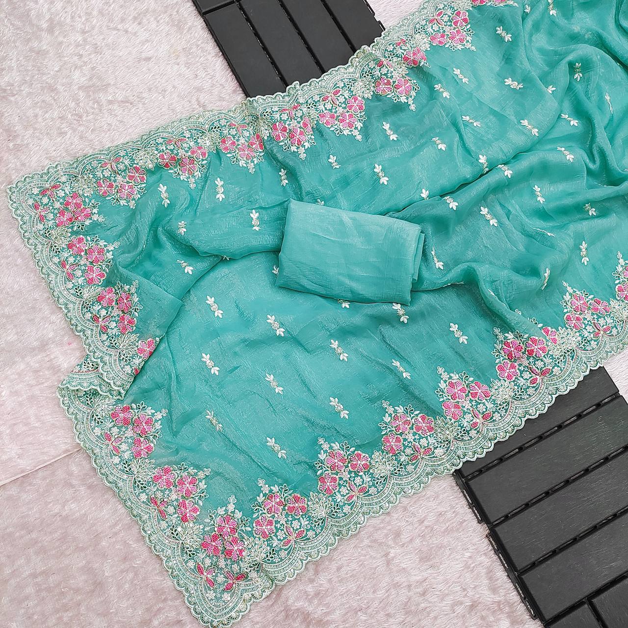 Lovely Heavy Work Sky Blue Color Saree