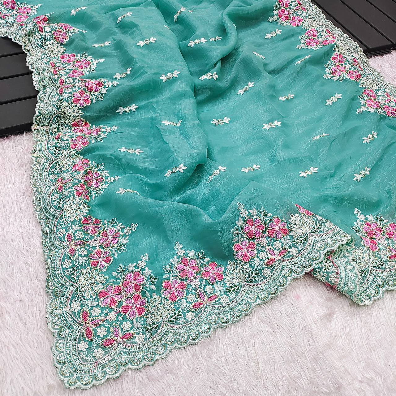 Lovely Heavy Work Sky Blue Color Saree