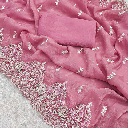 Lovely Heavy Work Pink Color Saree
