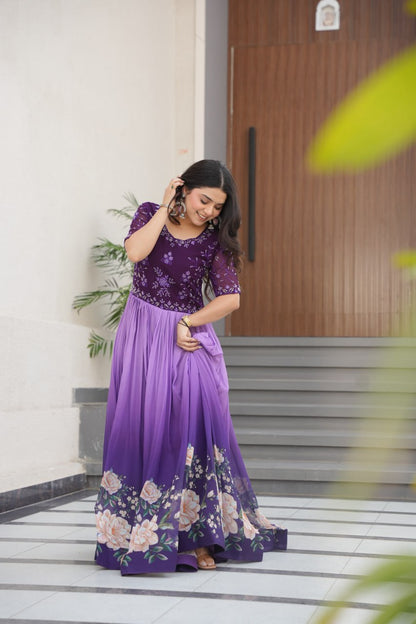 Admiring Digital Print Lavender Color Gown