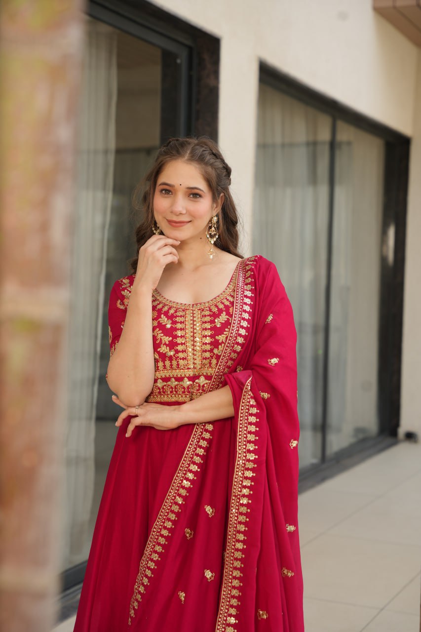 Attractive Vichitra Silk Pink Color Gown