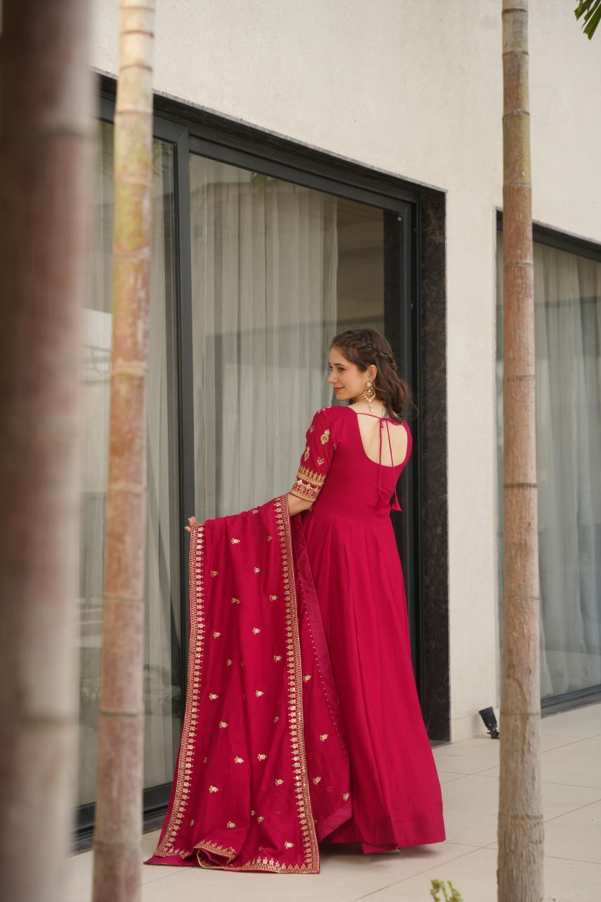 Attractive Vichitra Silk Pink Color Gown