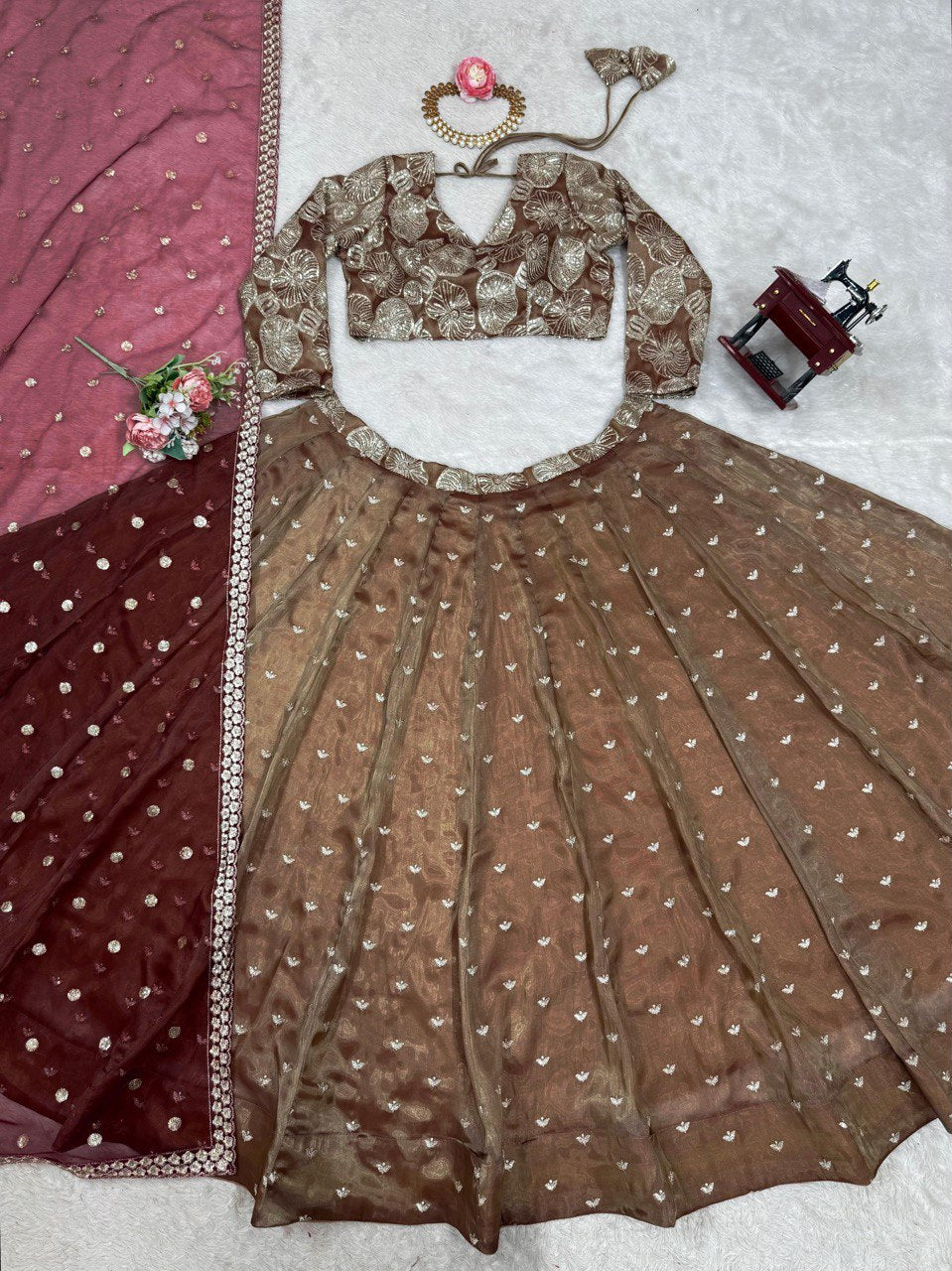 Designer Sequence Work Beige Color Lehenga Choli