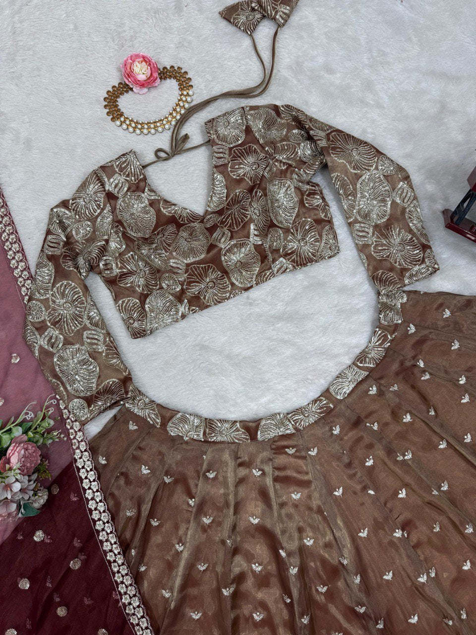 Designer Sequence Work Beige Color Lehenga Choli