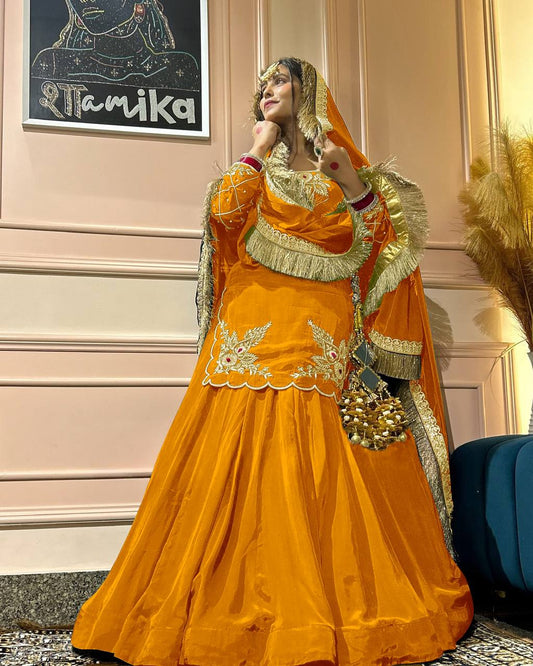 Function Wear Bids Hand Work Yellow Color Top With Lehenga