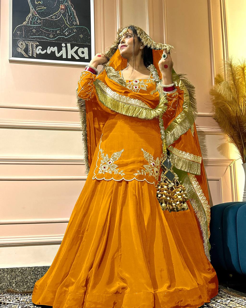 Function Wear Bids Hand Work Yellow Color Top With Lehenga