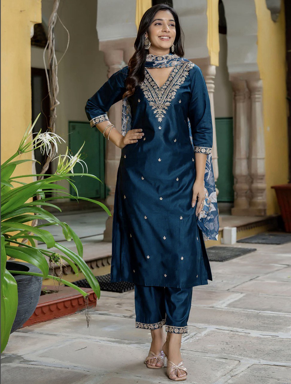 Adorable Rayon Teal Blue Color Salwar Suit