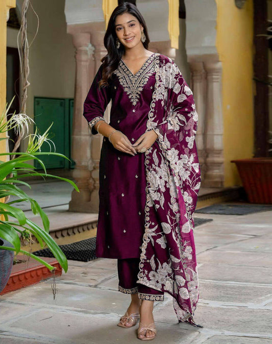 Adorable Rayon Wine Color Salwar Suit