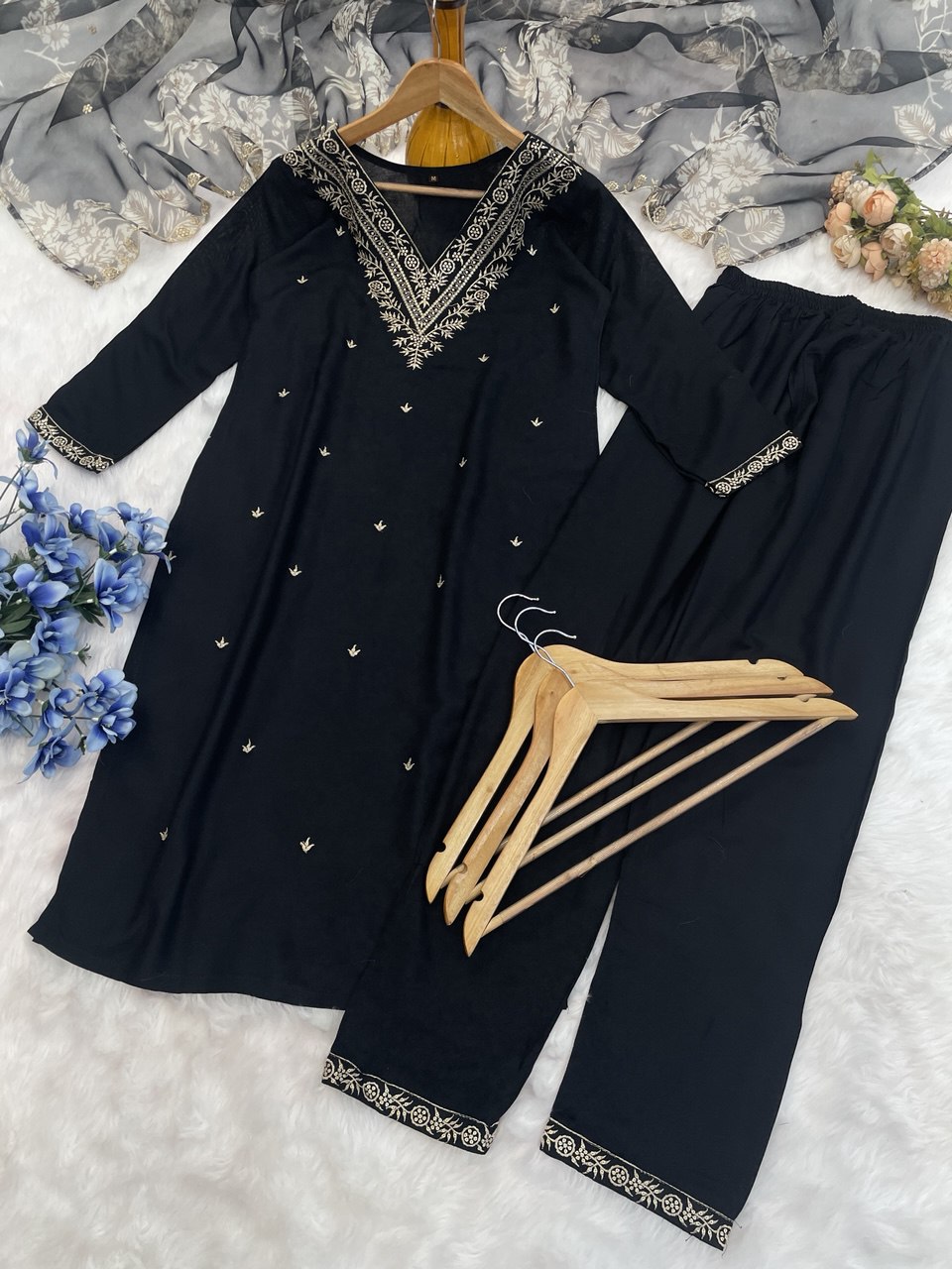 Adorable Rayon Black Color Salwar Suit
