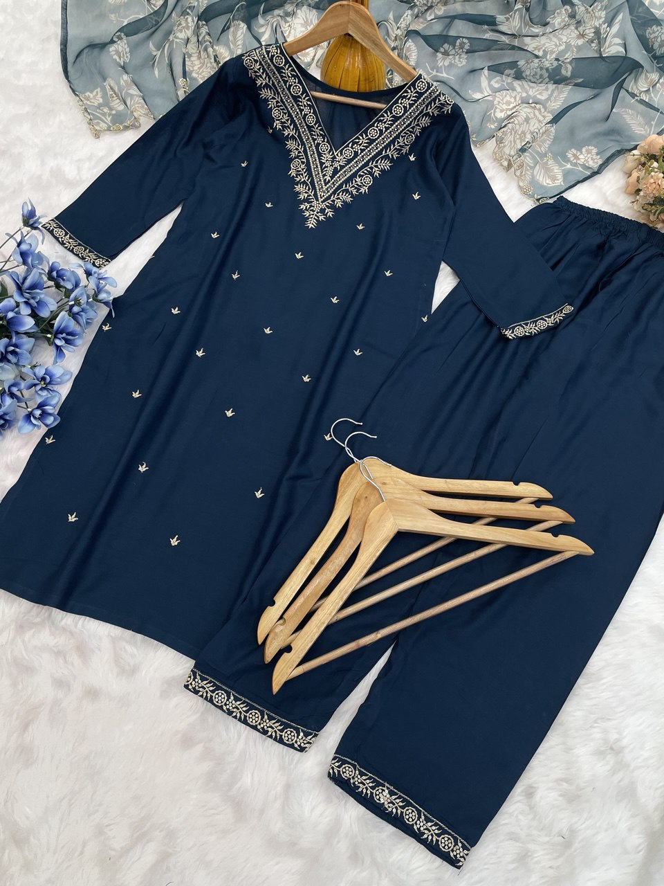 Adorable Rayon Teal Blue Color Salwar Suit