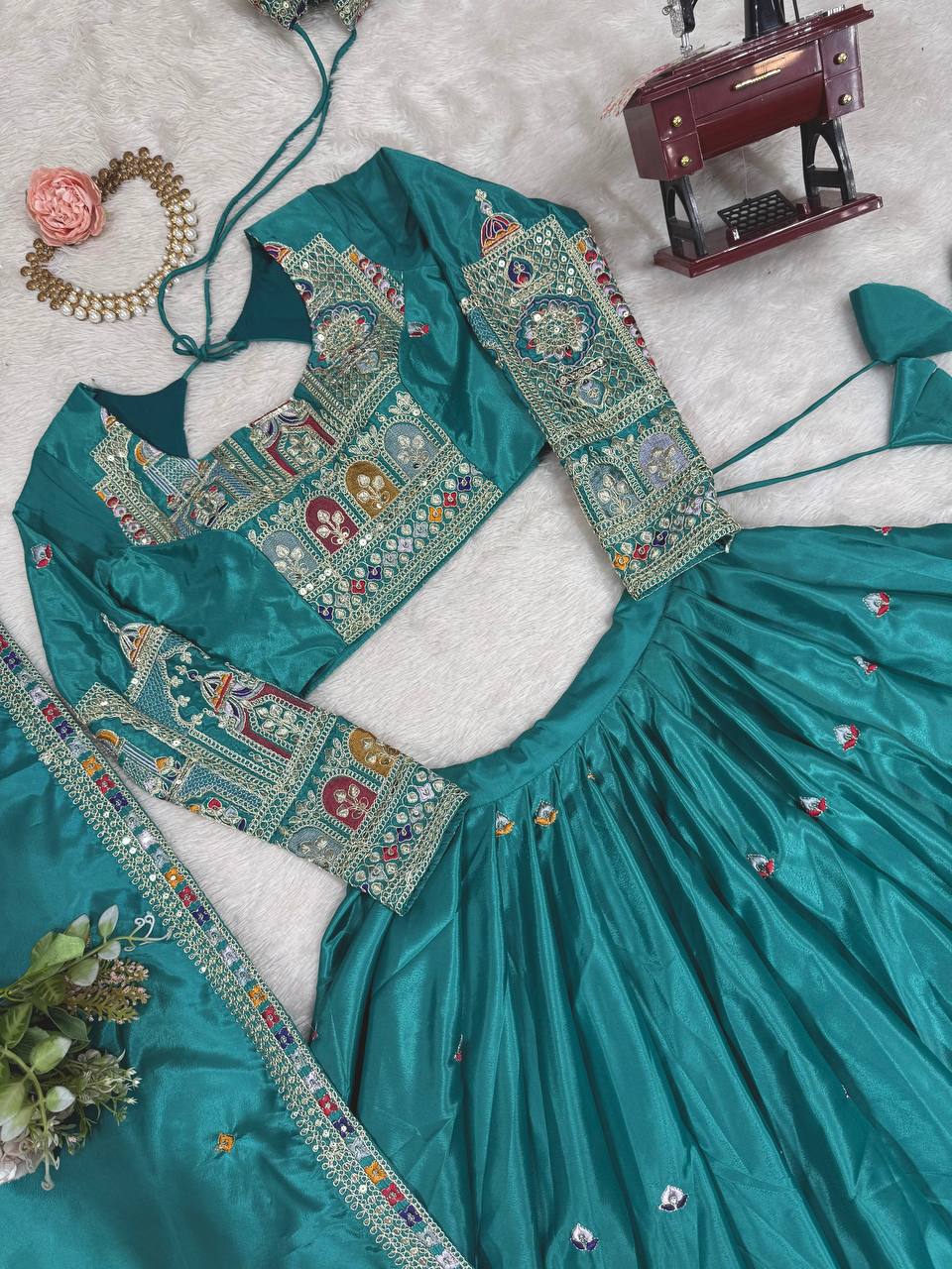 Marriage Special Sequence Work Teal Blue Color Lehenga Choli