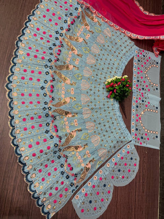 Bridal Wear Heavy Work Blue Color Lehenga Choli