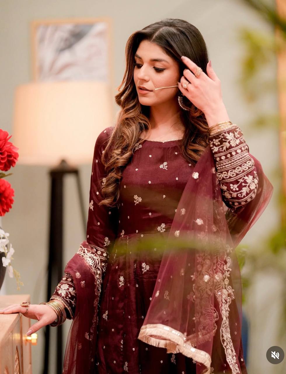 Delightful Sequence Work Wine Color Gown