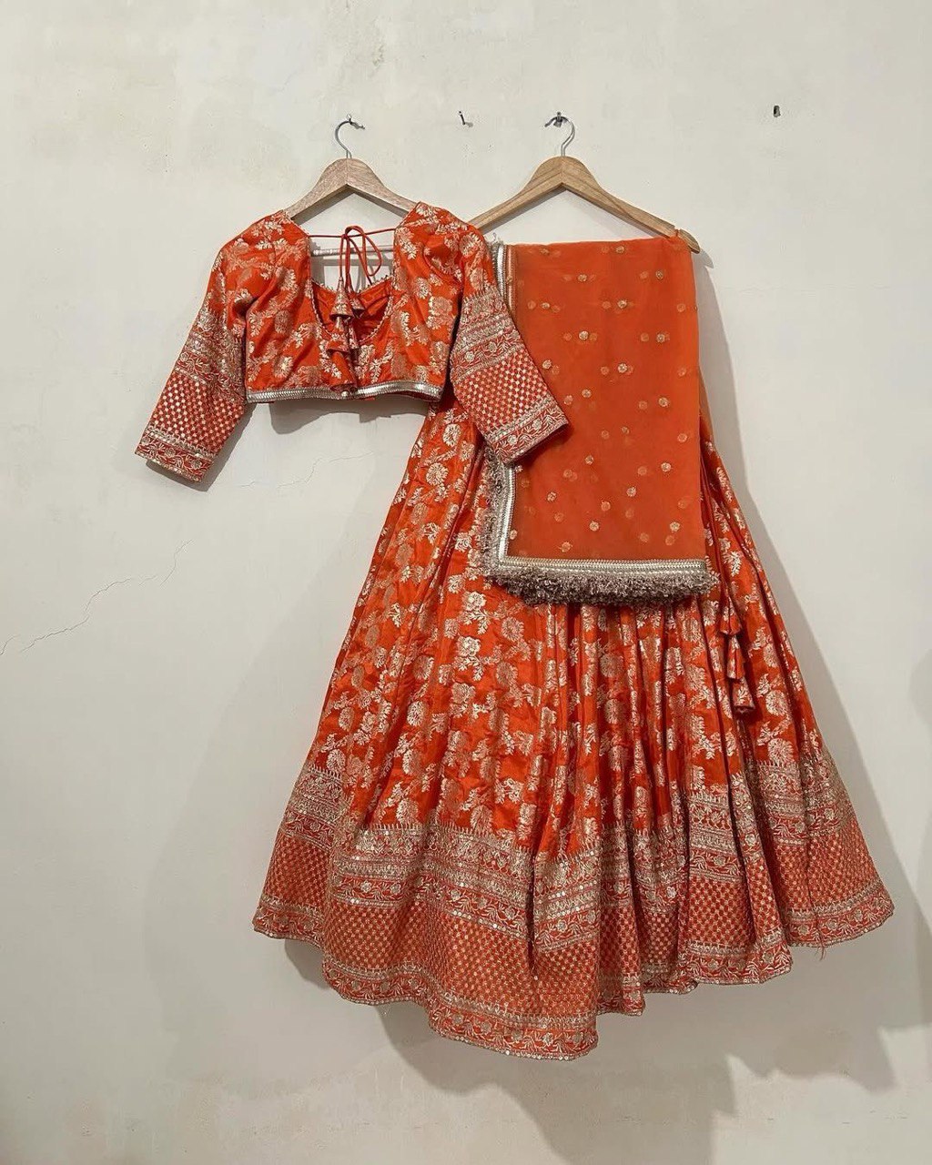Occasion Wear Jacquard Work Orange Color Lehenga Choli